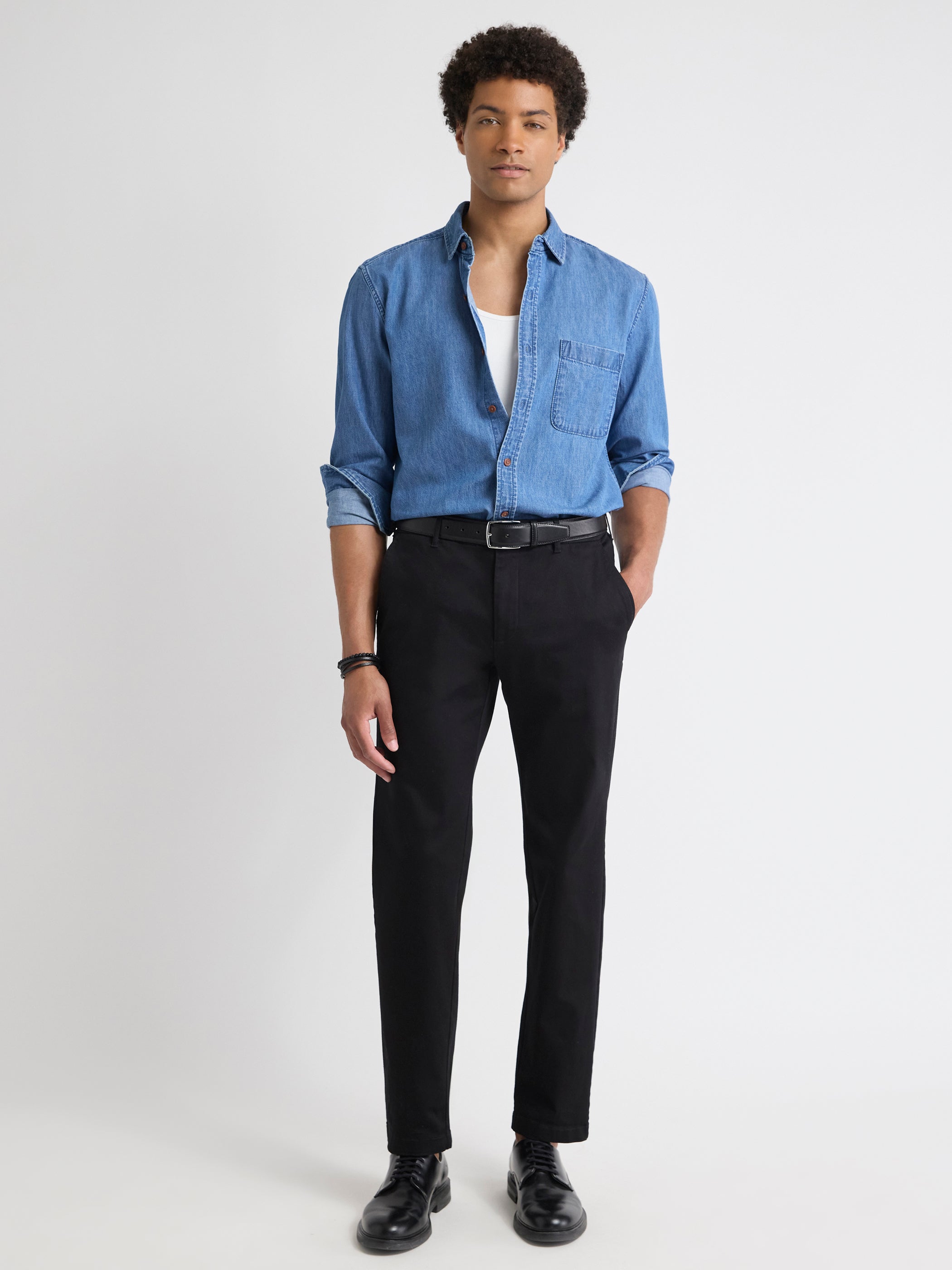 Long-Sleeve Denim Shirt with Chest Pocket rw&co Limited Time Discount