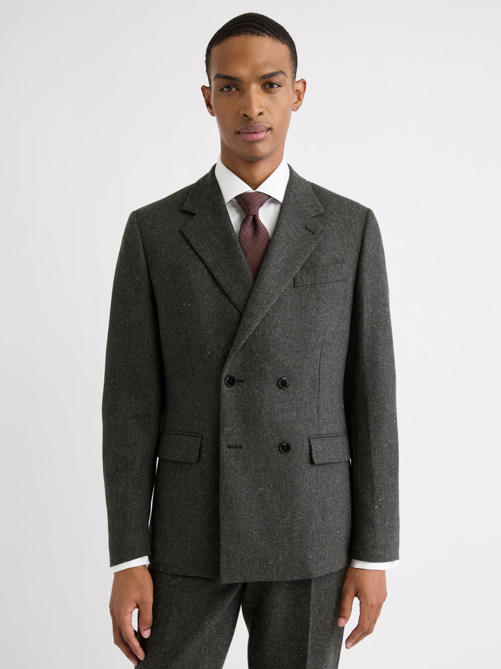 Tailored-Fit Double-Breasted Tweed Suit Blazer rw&co Special Offer