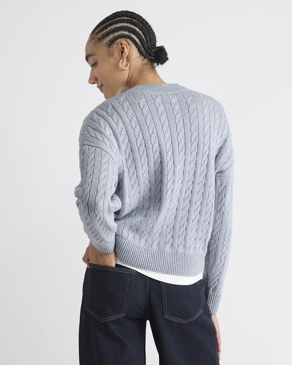 Long-Sleeve V-Neck Cable-Stitch Merino-Blend Sweater rw&co Special Offer