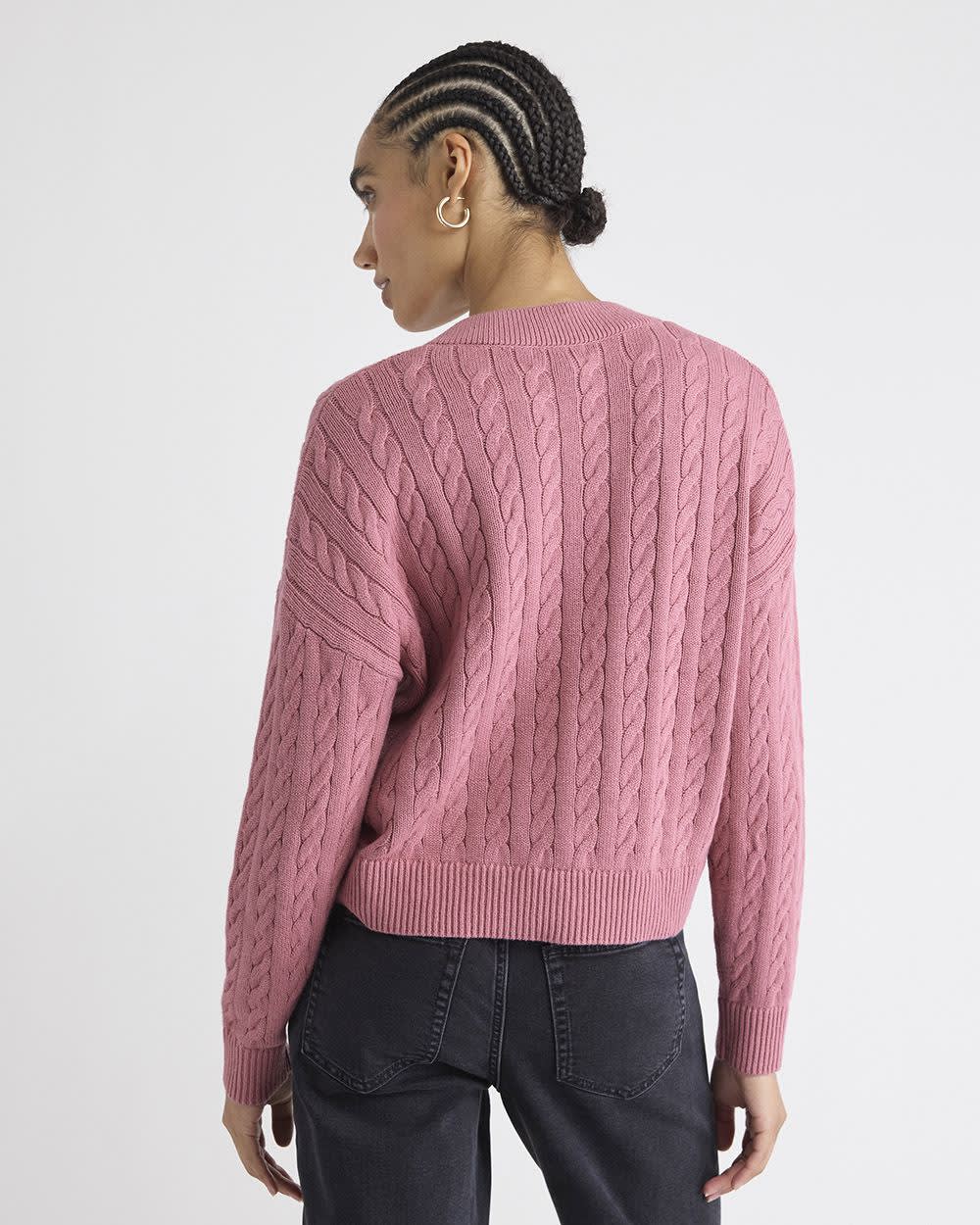 Long-Sleeve V-Neck Cable-Stitch Merino-Blend Sweater rw&co Special Offer