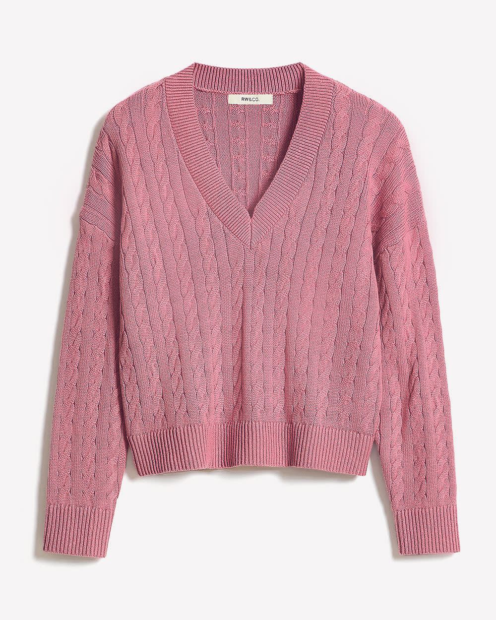 Long-Sleeve V-Neck Cable-Stitch Merino-Blend Sweater rw&co Special Offer