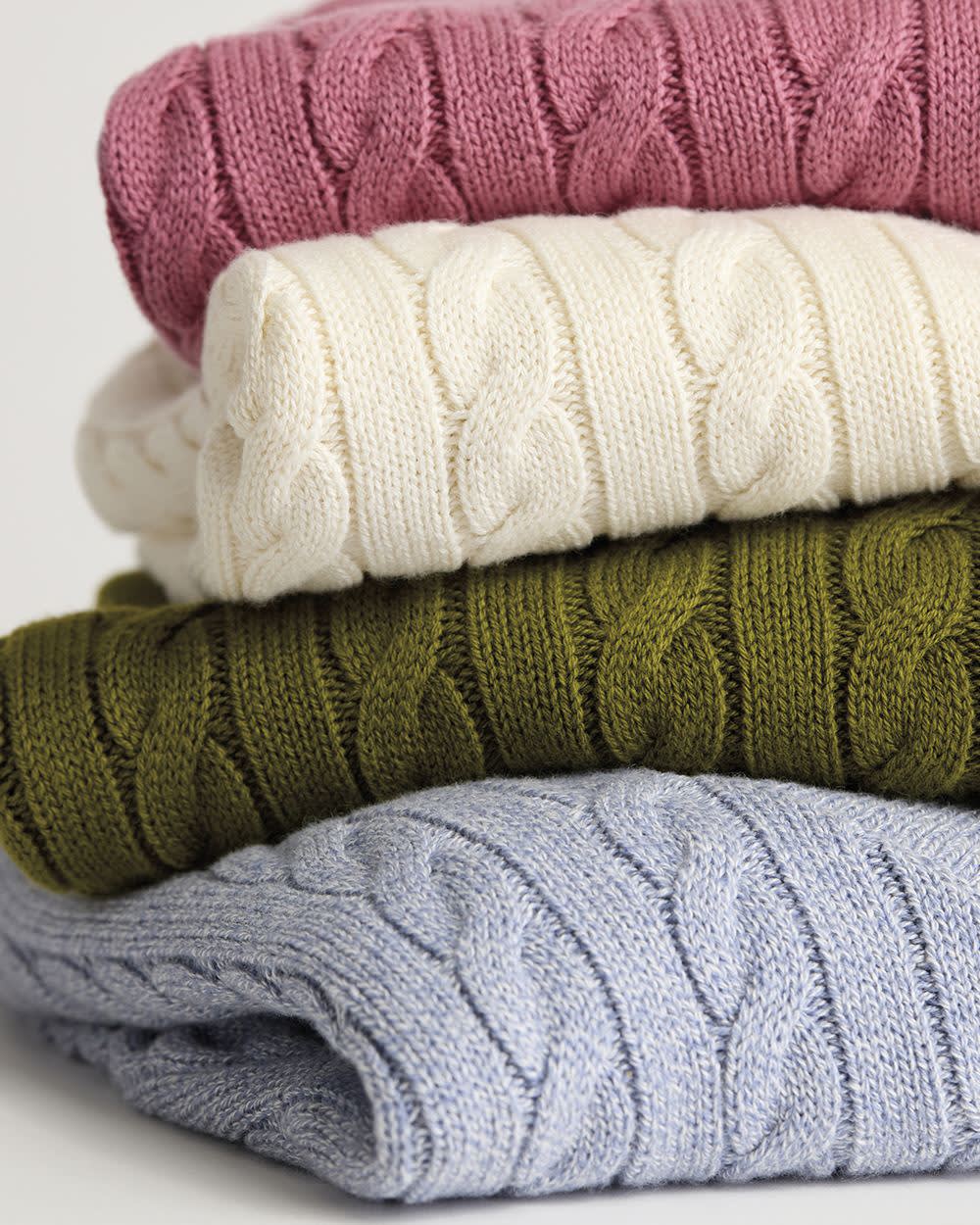 Long-Sleeve V-Neck Cable-Stitch Merino-Blend Sweater rw&co Special Offer
