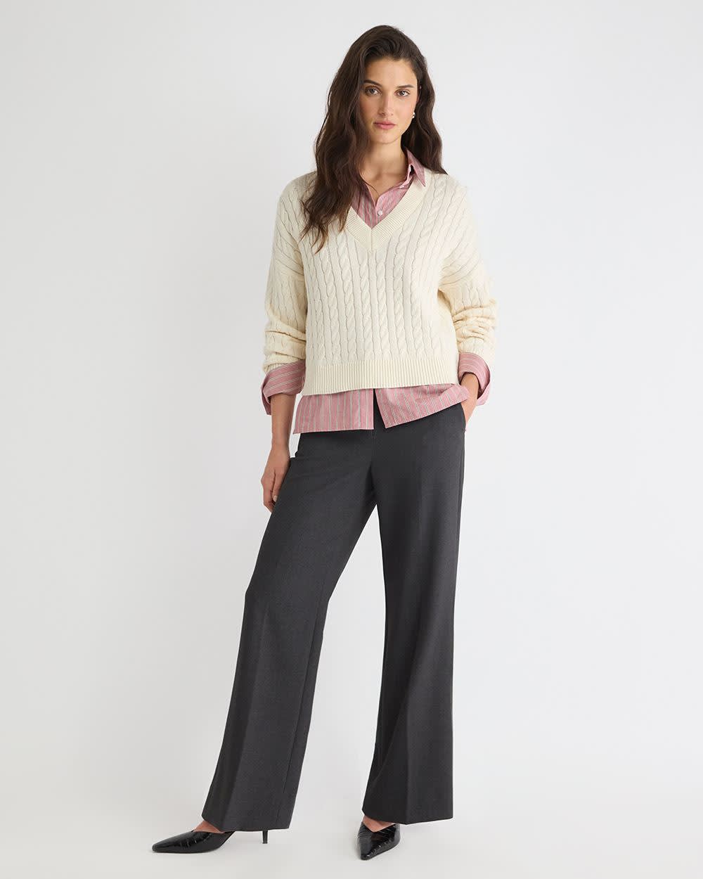 Long-Sleeve V-Neck Cable-Stitch Merino-Blend Sweater rw&co Special Offer