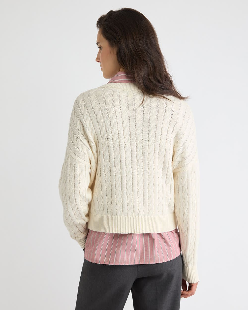 Long-Sleeve V-Neck Cable-Stitch Merino-Blend Sweater rw&co Special Offer