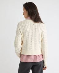 Long-Sleeve V-Neck Cable-Stitch Merino-Blend Sweater rw&co Special Offer