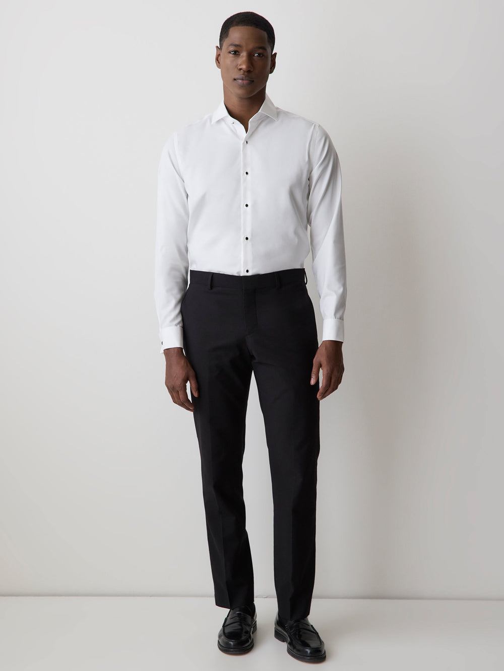 White Tailored Fit Tuxedo Shirt with French Cuffs rw&co Special Offer