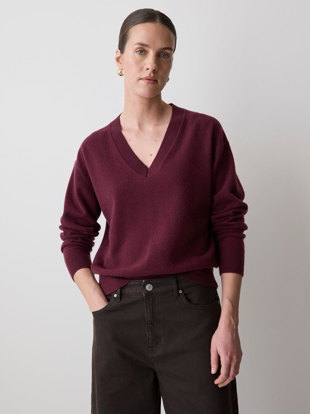 Merino Wool V-Neck Drop Shoulder Sweater rw&co Exclusive Sale Price