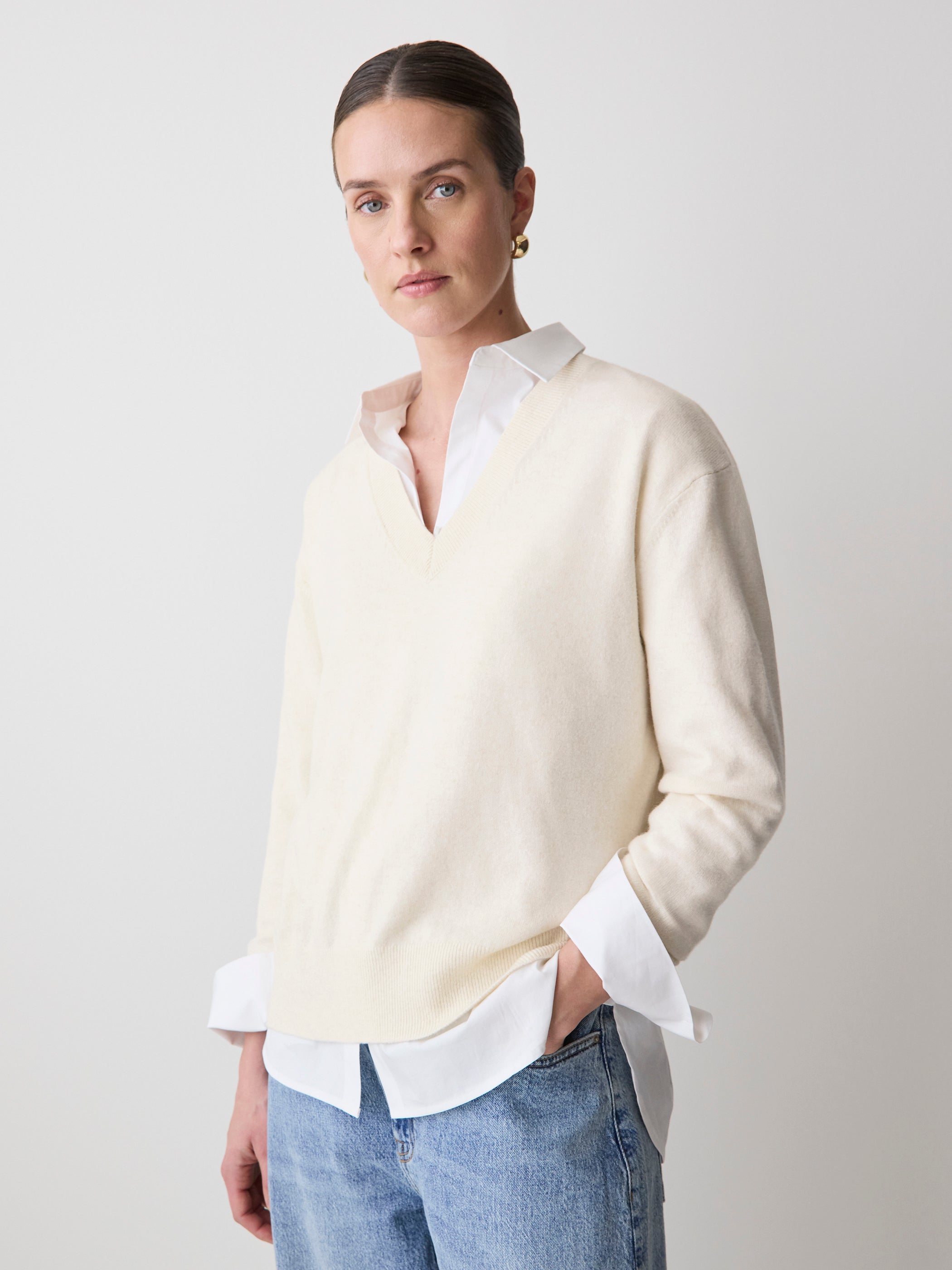 Merino Wool V-Neck Drop Shoulder Sweater rw&co Exclusive Sale Price