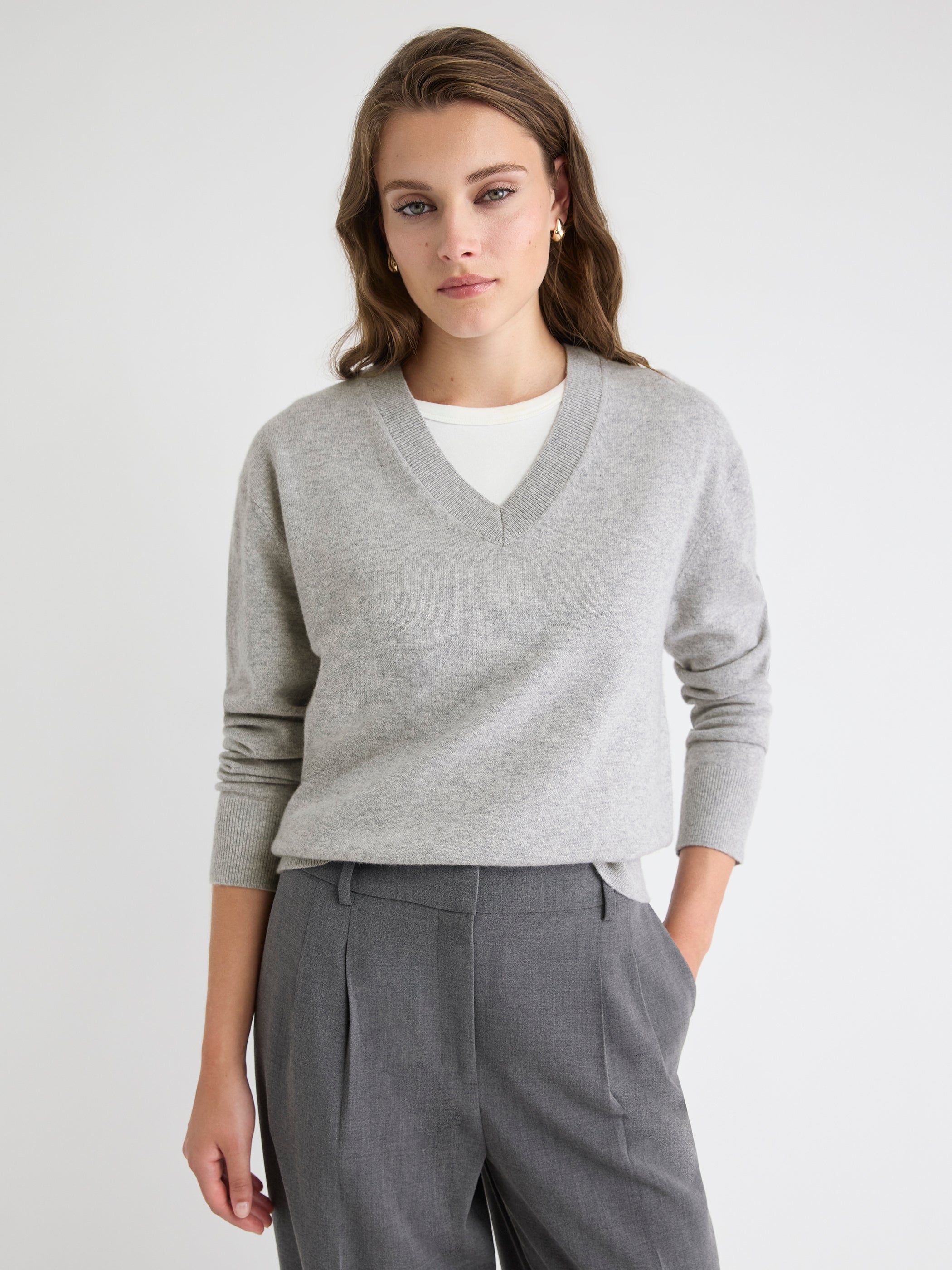 Merino Wool V-Neck Drop Shoulder Sweater rw&co Exclusive Sale Price