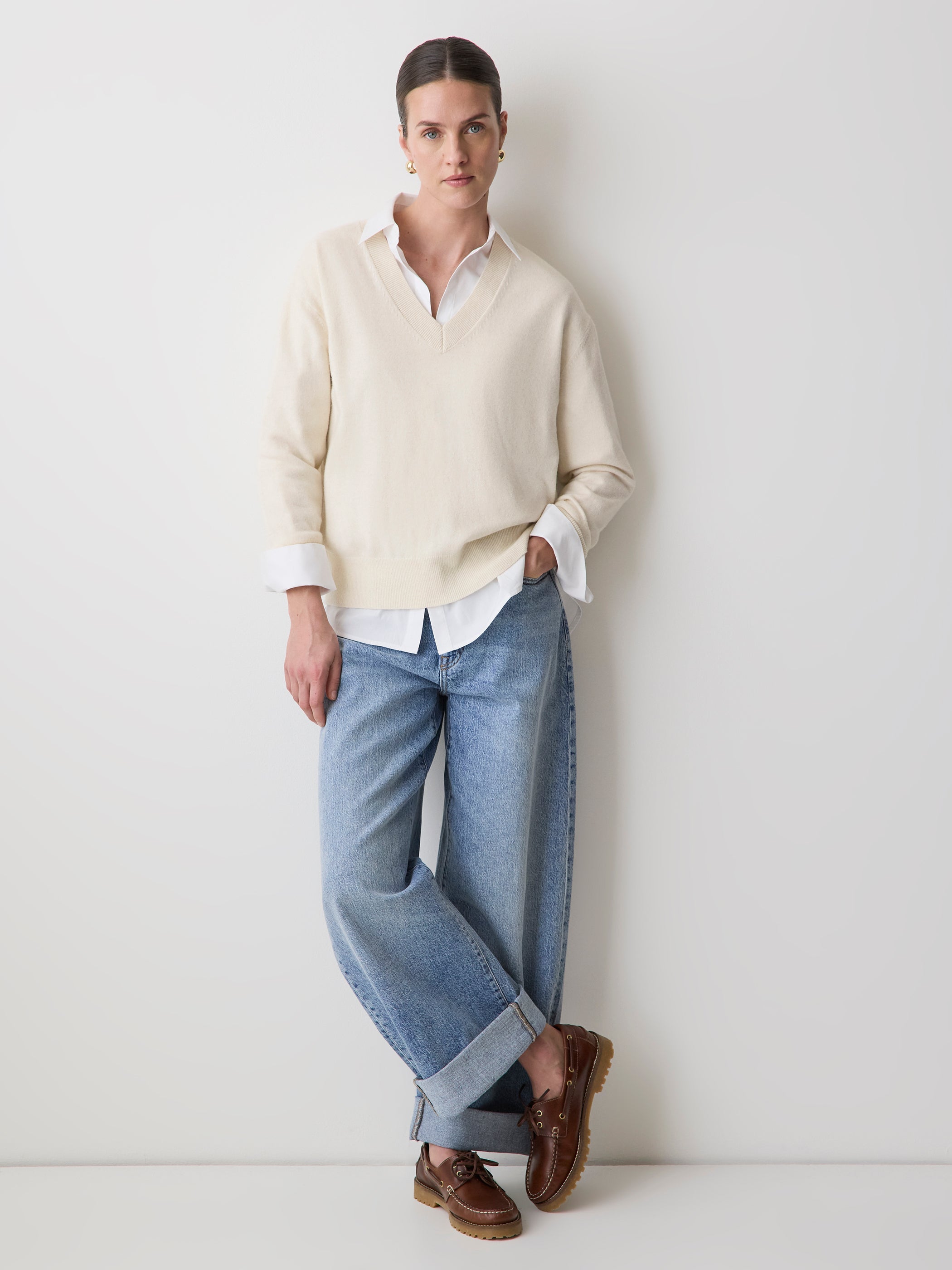 Merino Wool V-Neck Drop Shoulder Sweater rw&co Exclusive Sale Price