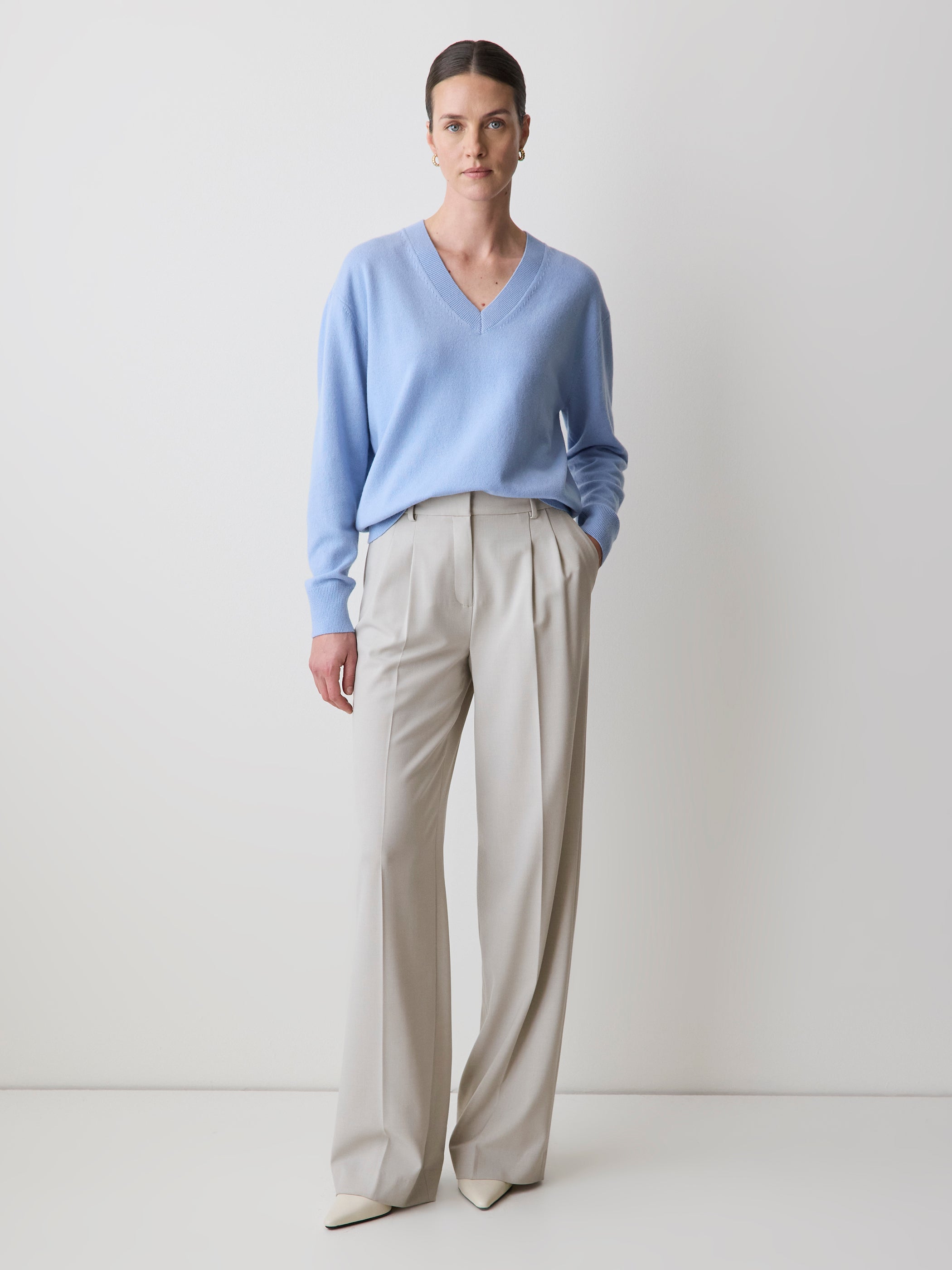 Merino Wool V-Neck Drop Shoulder Sweater rw&co Exclusive Sale Price