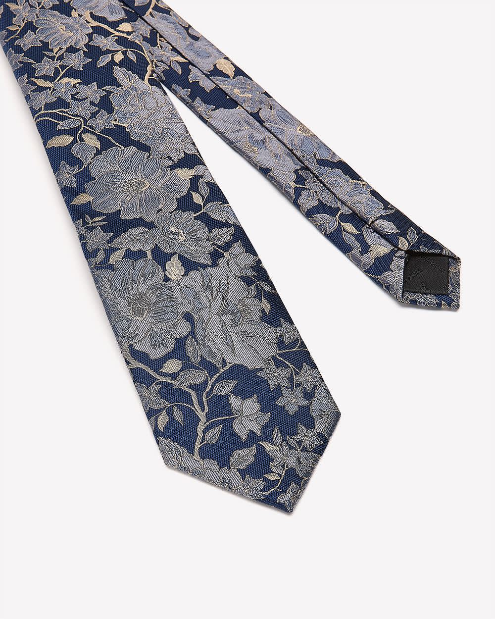 Blue Regular Tie with Floral Pattern rw&co Limited Time Discount