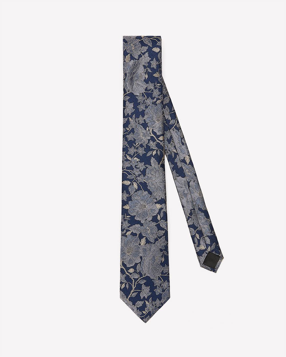 Blue Regular Tie with Floral Pattern rw&co Limited Time Discount