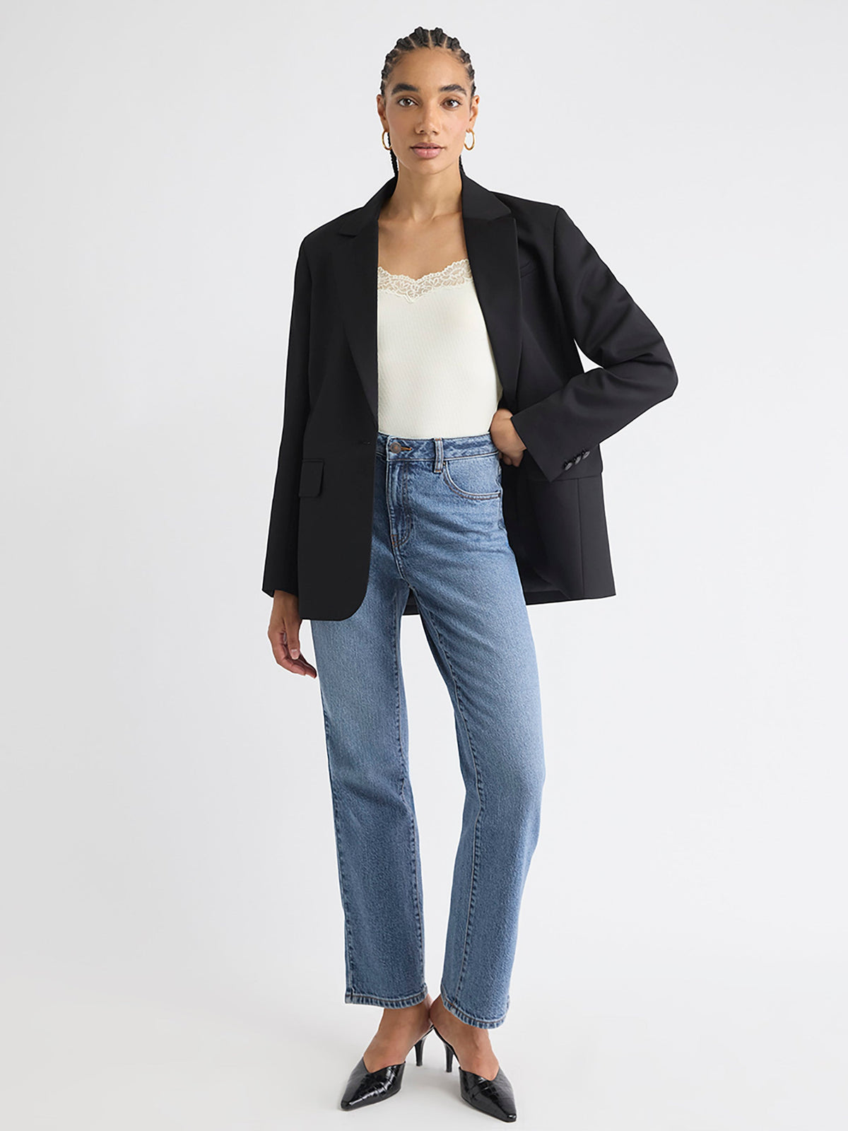 Wool-Blend Oversized One-Button Blazer rw&co On Sale