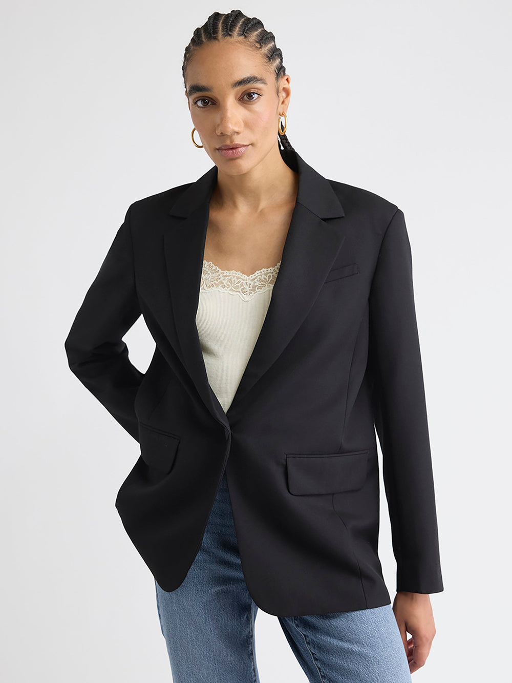 Wool-Blend Oversized One-Button Blazer rw&co On Sale