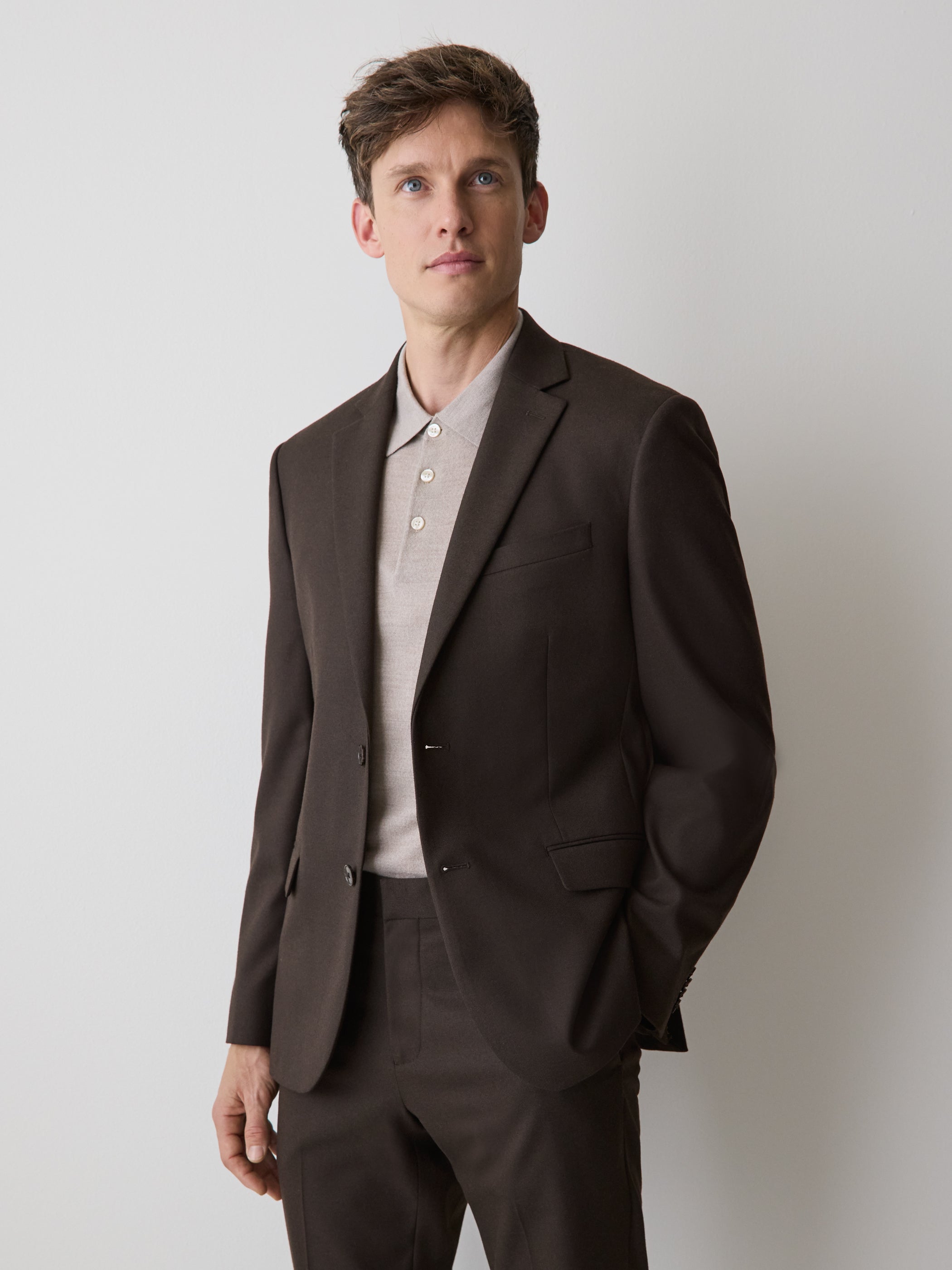 Slim Fit Dark Brown Brushed Twill Blazer rw&co Special Offer