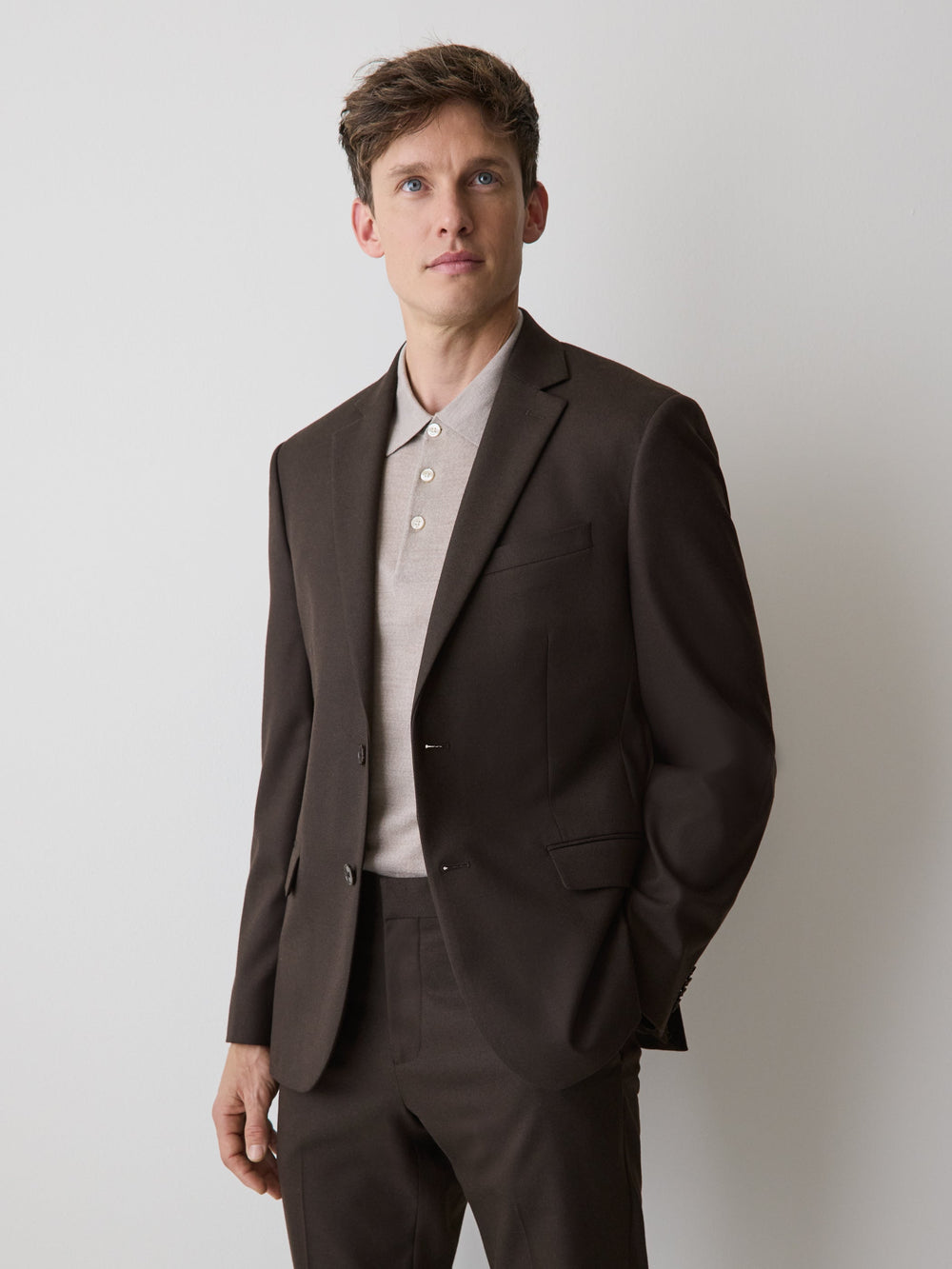Slim Fit Dark Brown Brushed Twill Blazer rw&co Special Offer