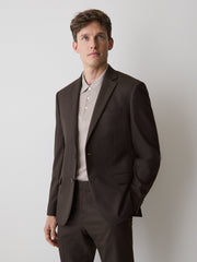 Slim Fit Dark Brown Brushed Twill Blazer rw&co Special Offer