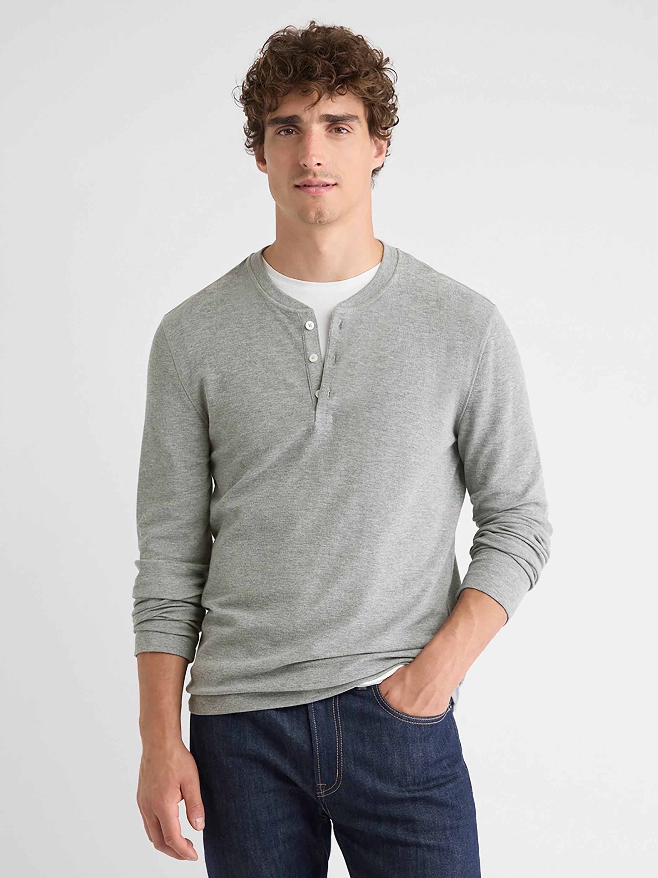 Long-Sleeve Henley Waffled Tee rw&co Special Promo Price
