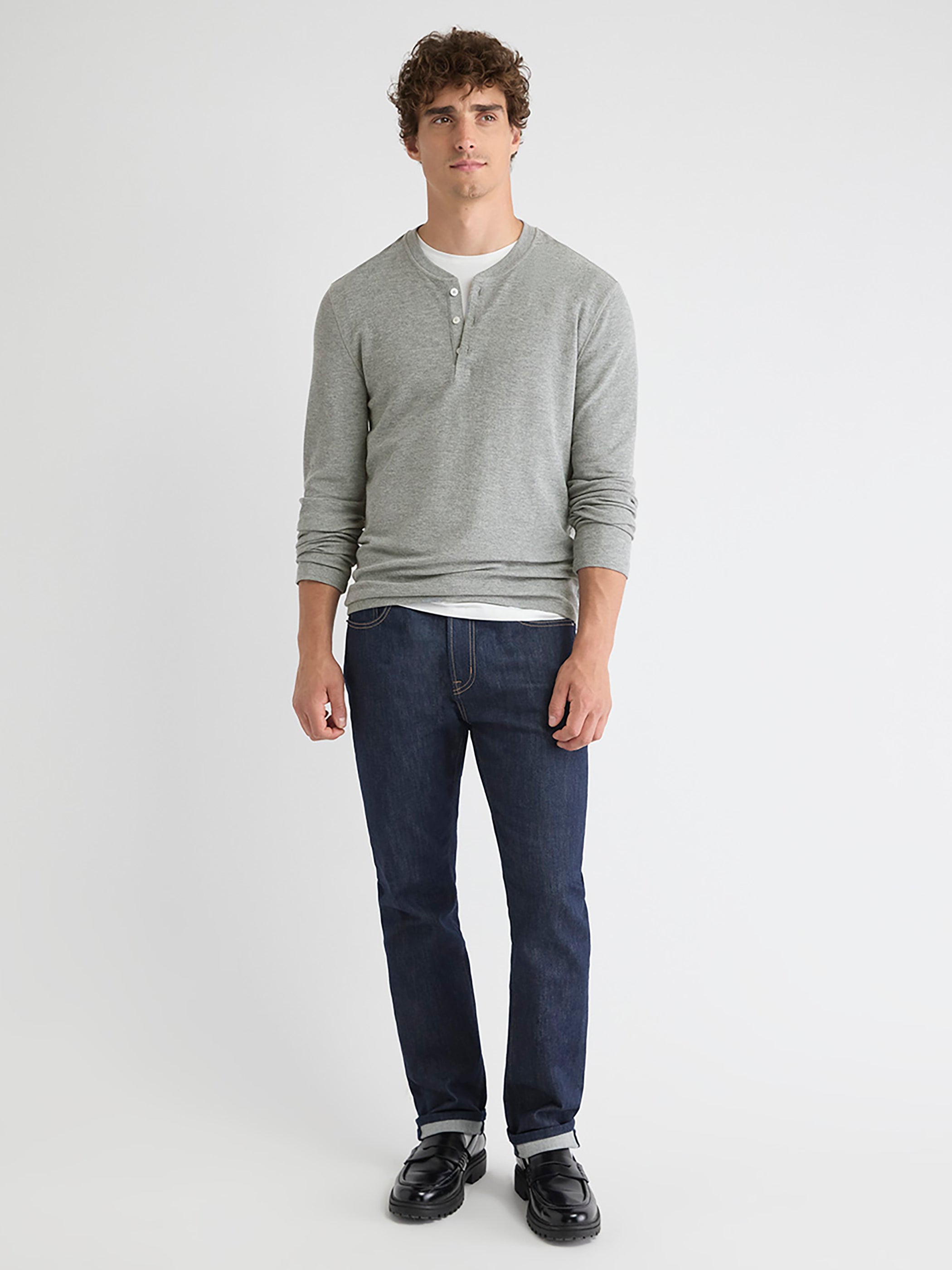Long-Sleeve Henley Waffled Tee rw&co Special Promo Price