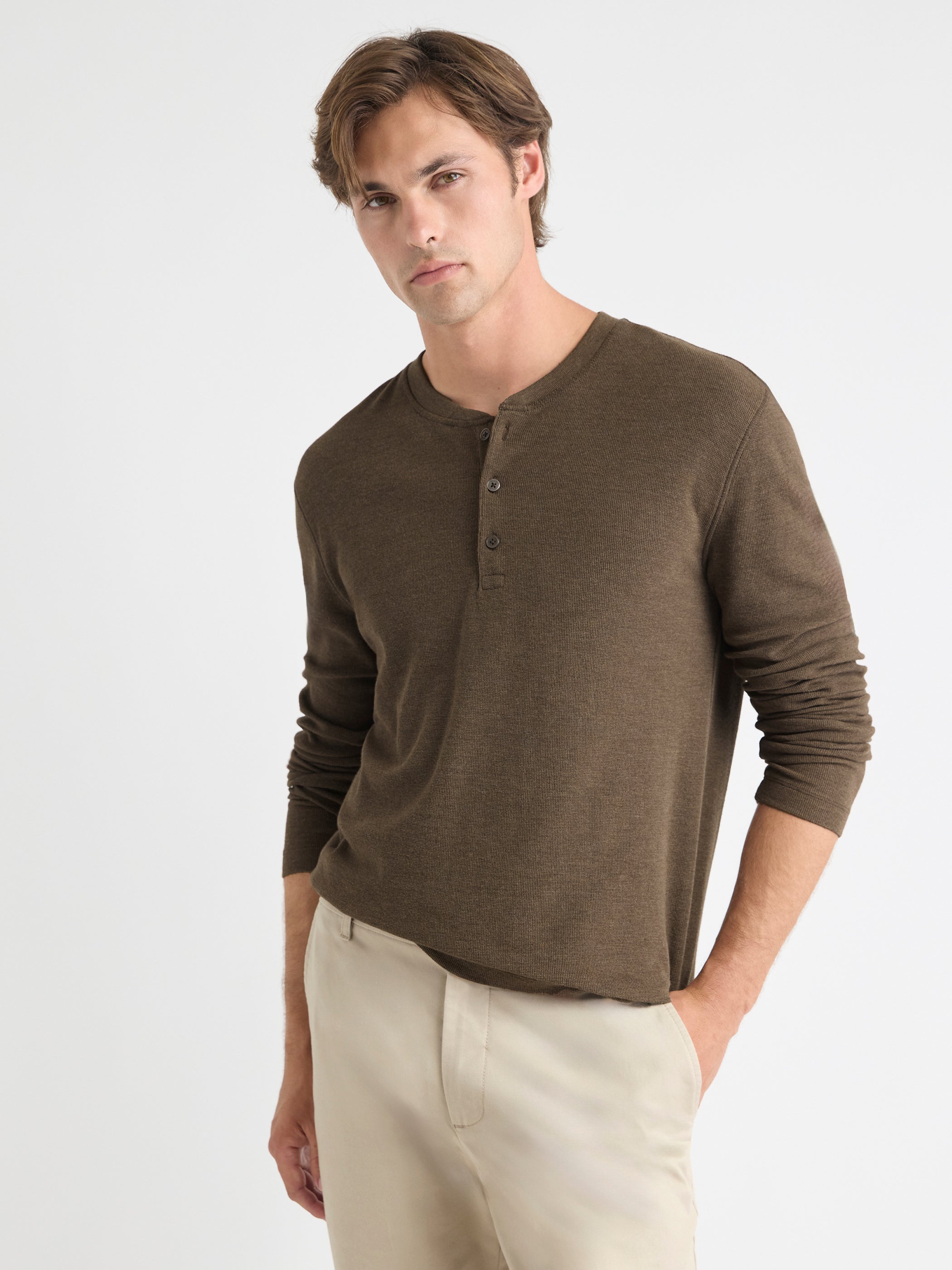 Long-Sleeve Henley Waffled Tee rw&co Special Promo Price