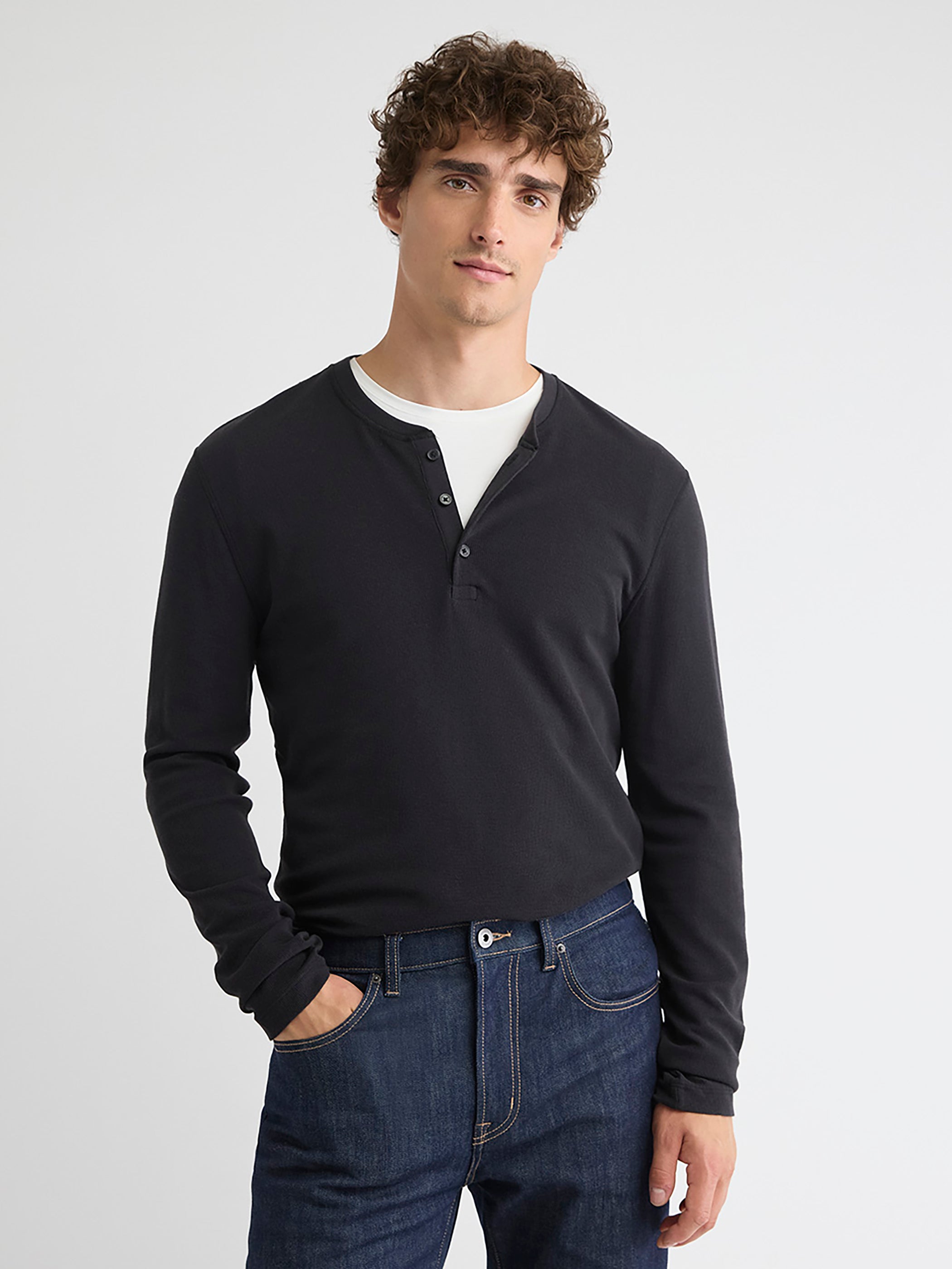 Long-Sleeve Henley Waffled Tee rw&co Special Promo Price