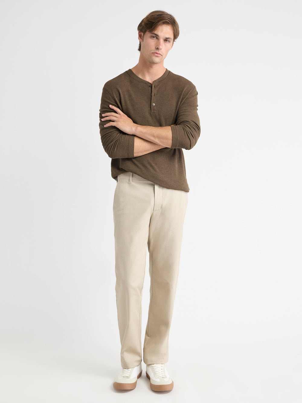 Long-Sleeve Henley Waffled Tee rw&co Special Promo Price