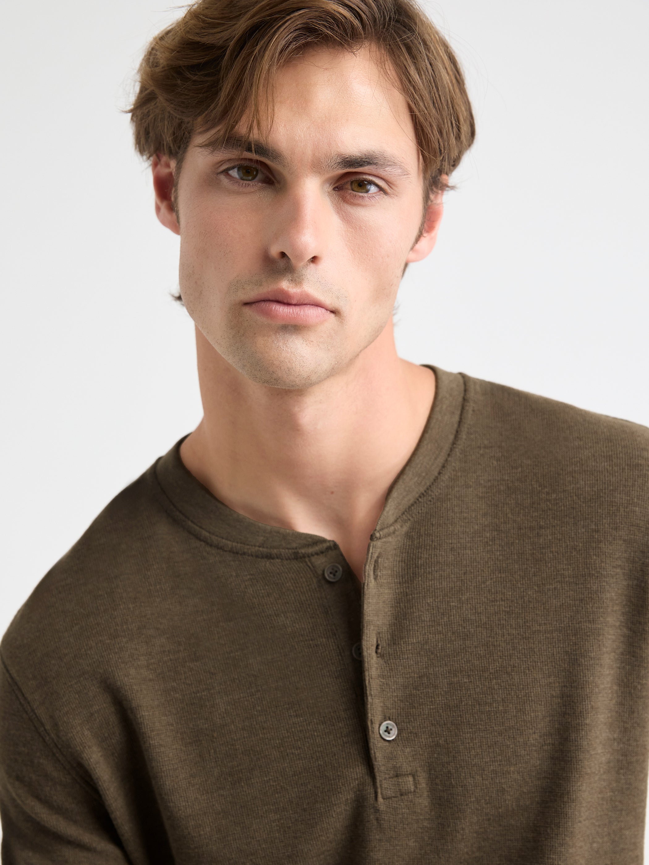 Long-Sleeve Henley Waffled Tee rw&co Special Promo Price