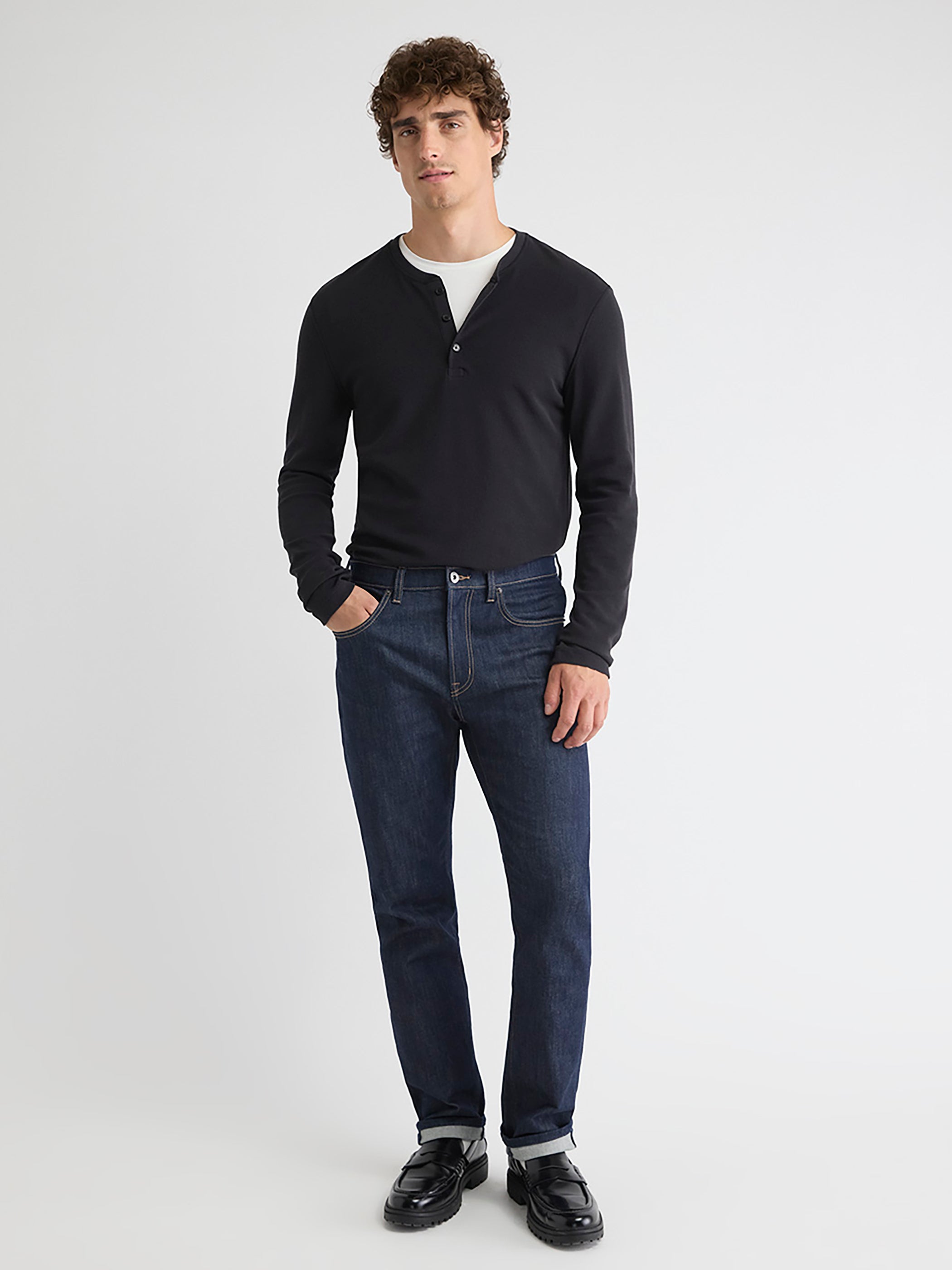 Long-Sleeve Henley Waffled Tee rw&co Special Promo Price