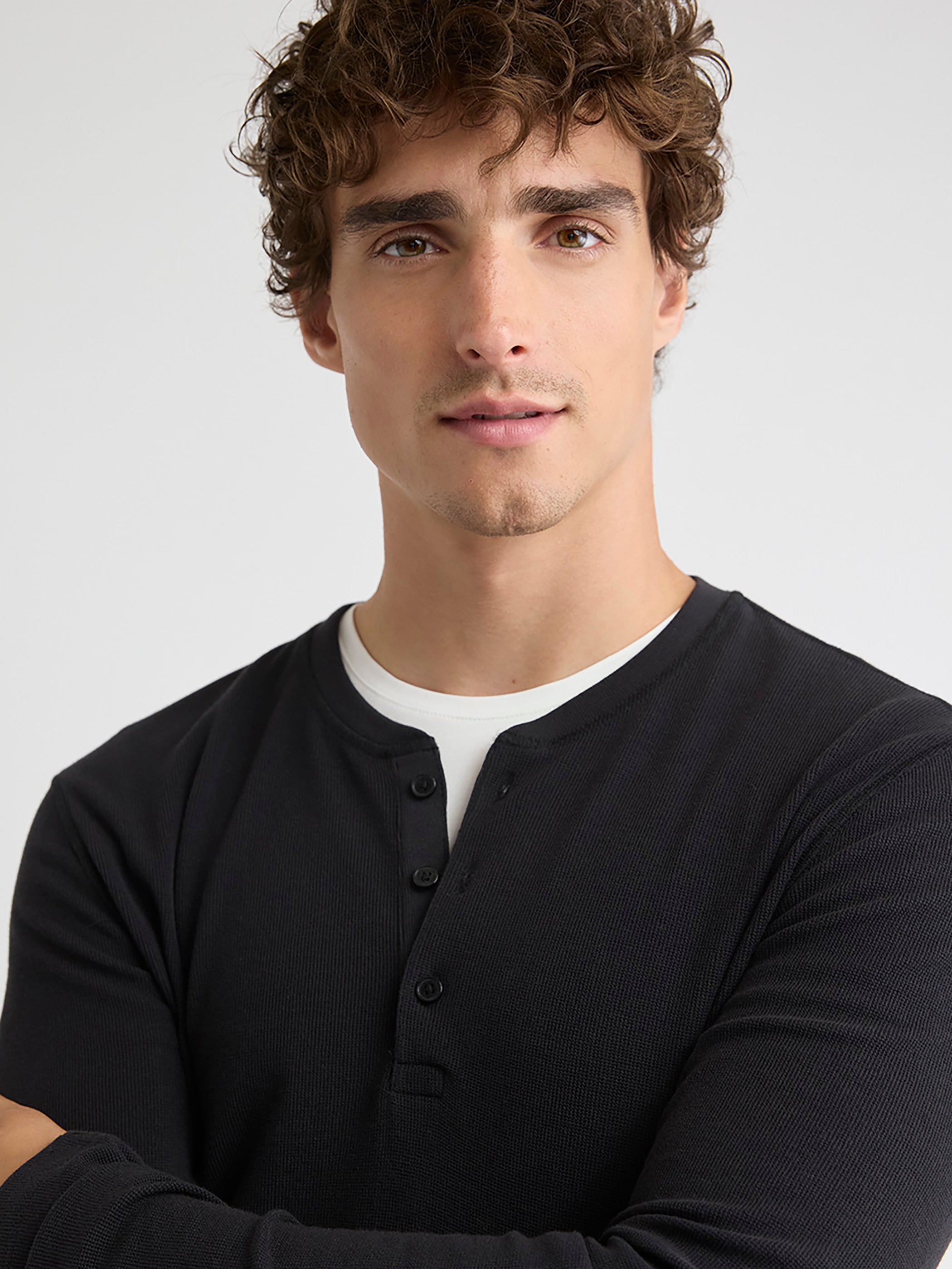 Long-Sleeve Henley Waffled Tee rw&co Special Promo Price
