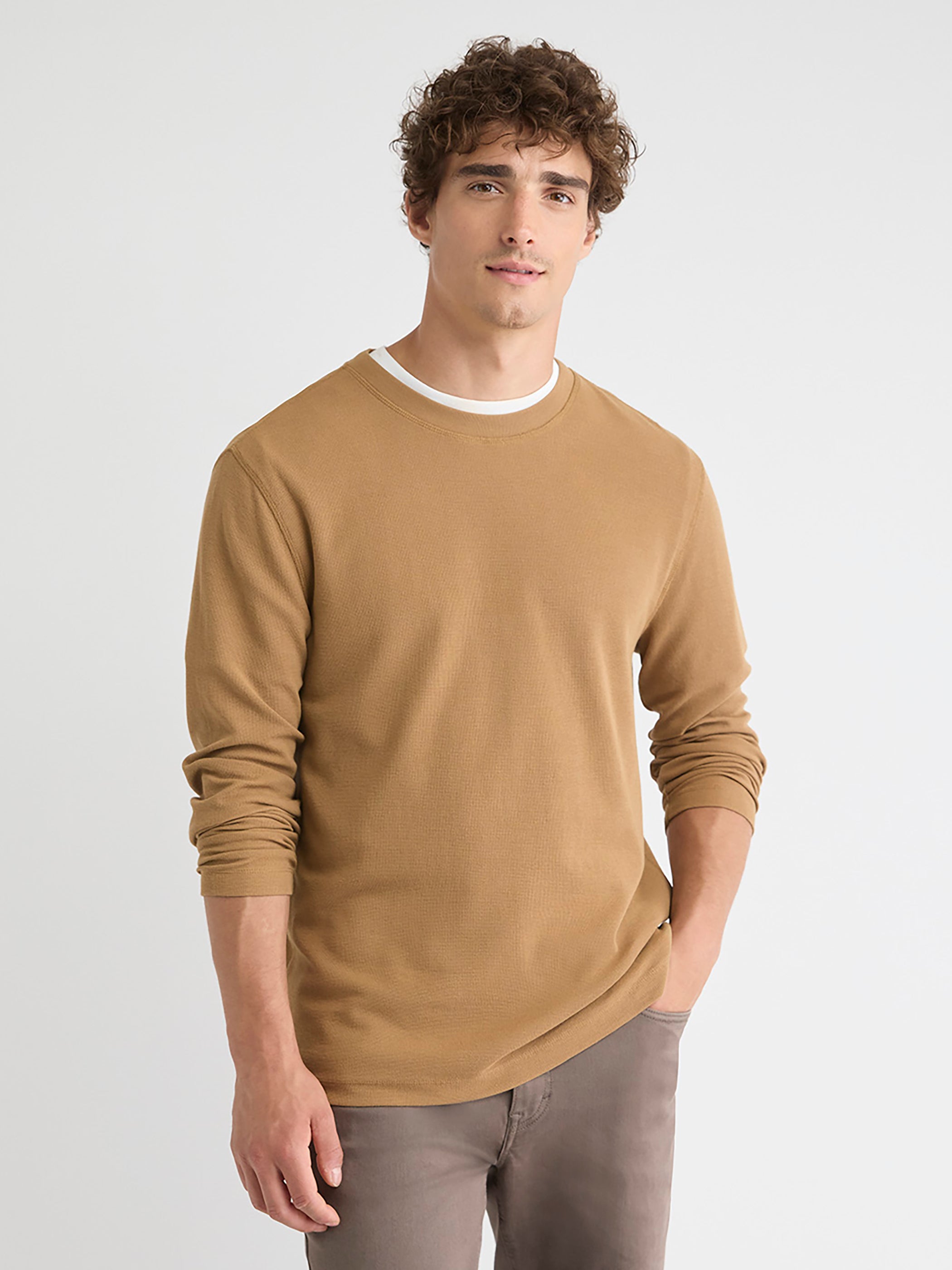 Long-Sleeve Crew-Neck Waffled Tee rw&co Limited Time Discount