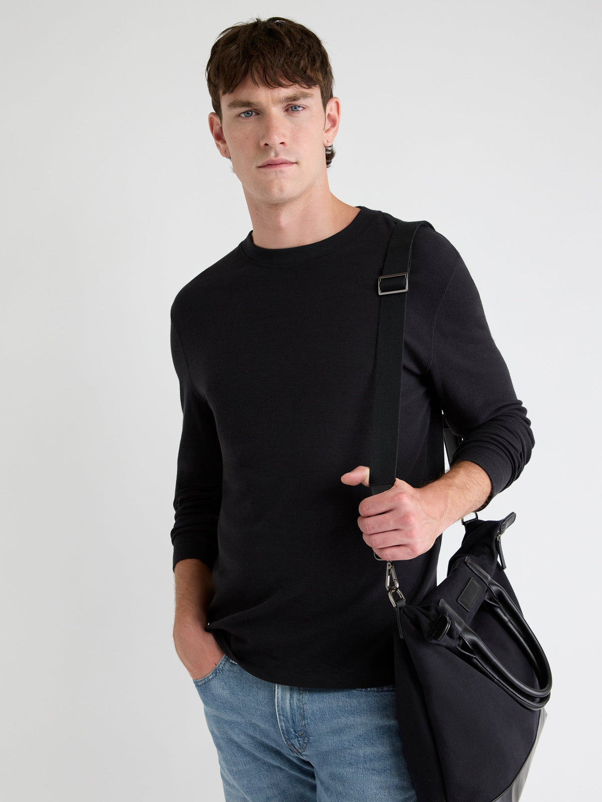 Long-Sleeve Crew-Neck Waffled Tee rw&co Limited Time Discount