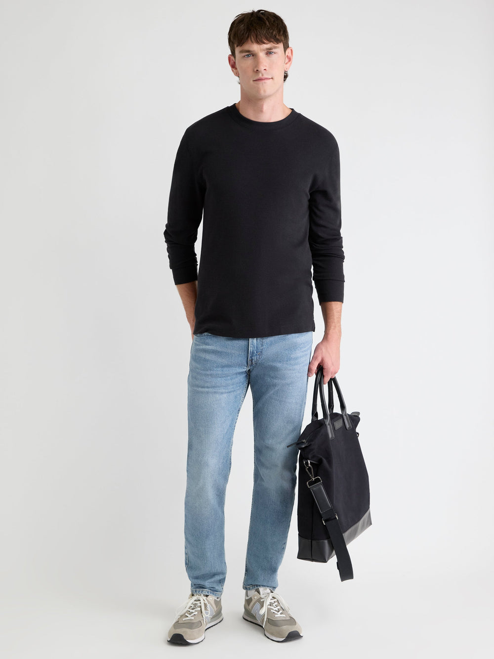 Long-Sleeve Crew-Neck Waffled Tee rw&co Limited Time Discount