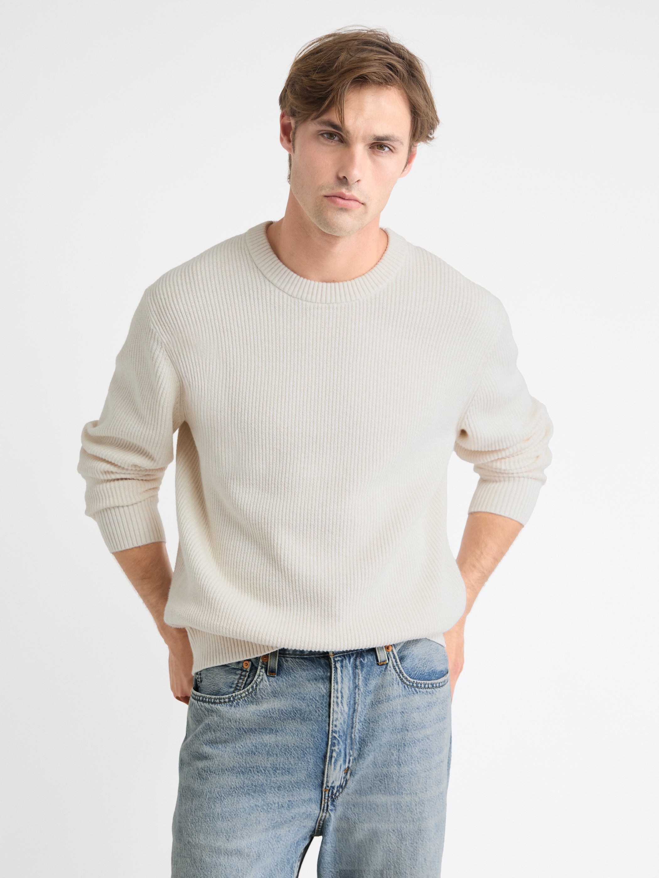 Cashmere-Blend Long-Sleeve Crew-Neck Sweater rw&co Exclusive Sale Price