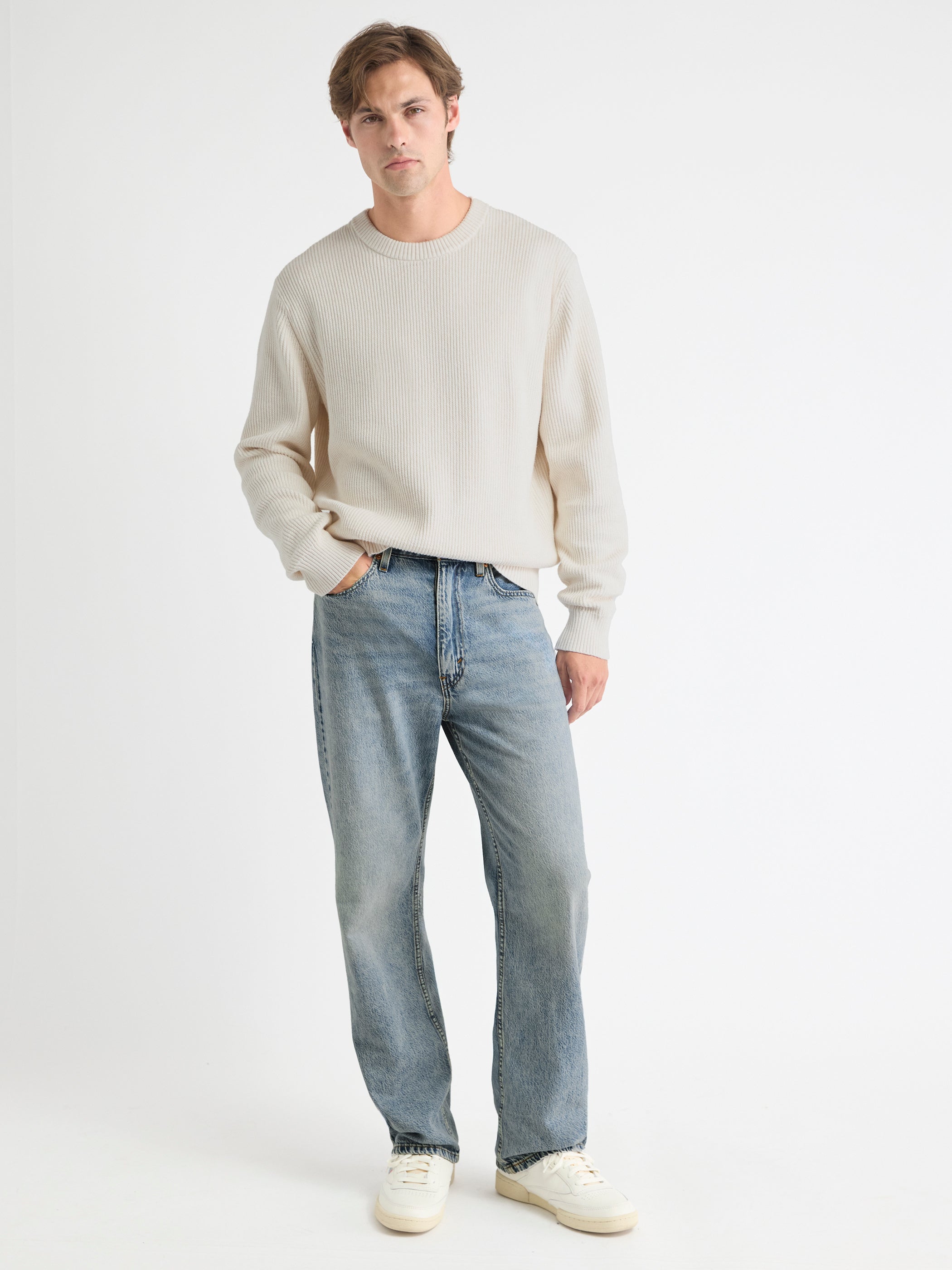 Cashmere-Blend Long-Sleeve Crew-Neck Sweater rw&co Exclusive Sale Price