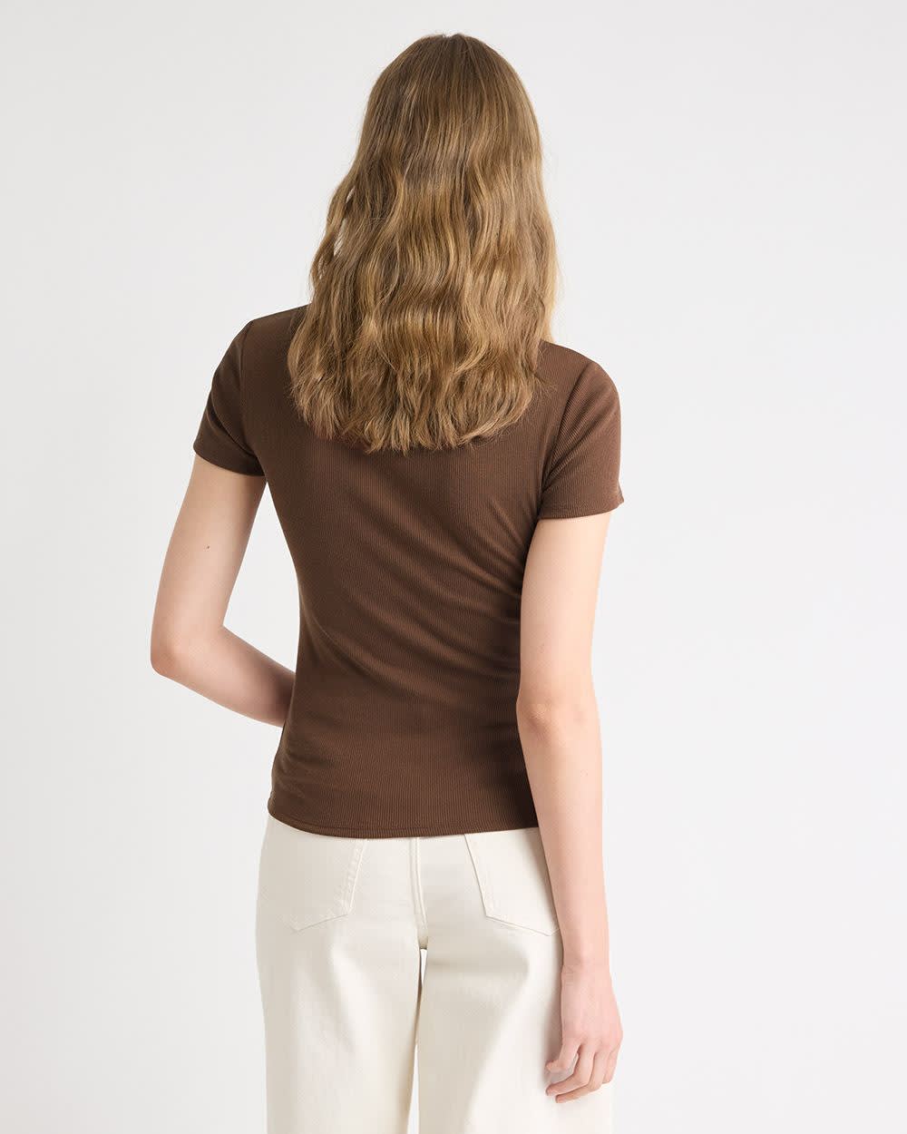 Short-Sleeve Ribbed Henley Top rw&co On Sale