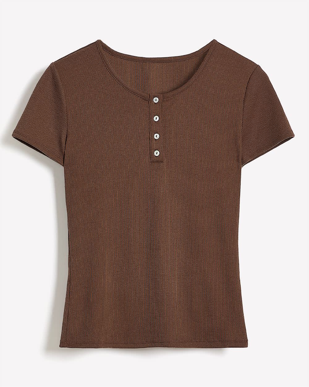 Short-Sleeve Ribbed Henley Top rw&co On Sale