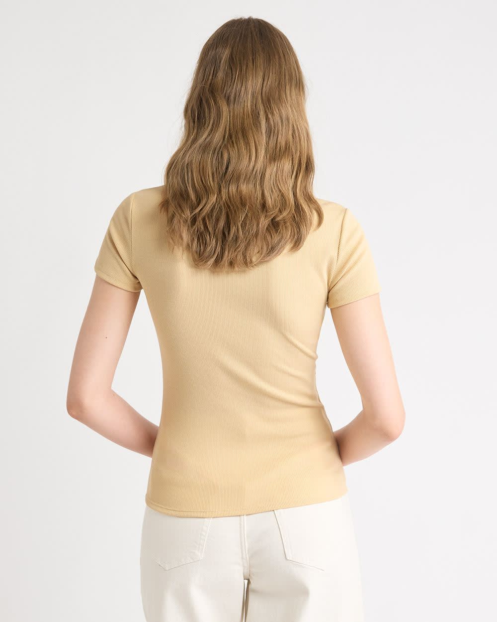 Short-Sleeve Ribbed Henley Top rw&co On Sale