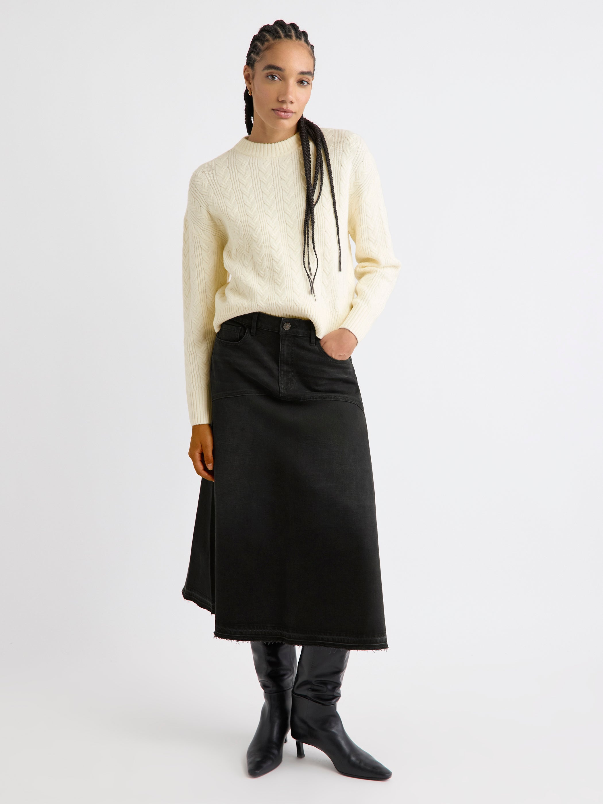 Grey Flare Midi Denim Skirt rw&co Great Value Deal