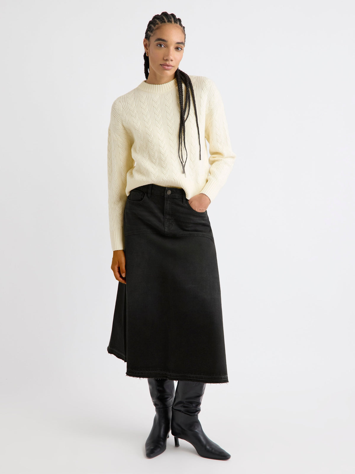 Grey Flare Midi Denim Skirt rw&co Great Value Deal
