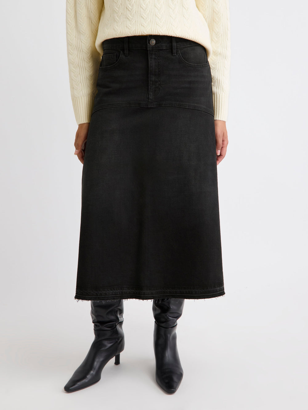 Grey Flare Midi Denim Skirt rw&co Great Value Deal