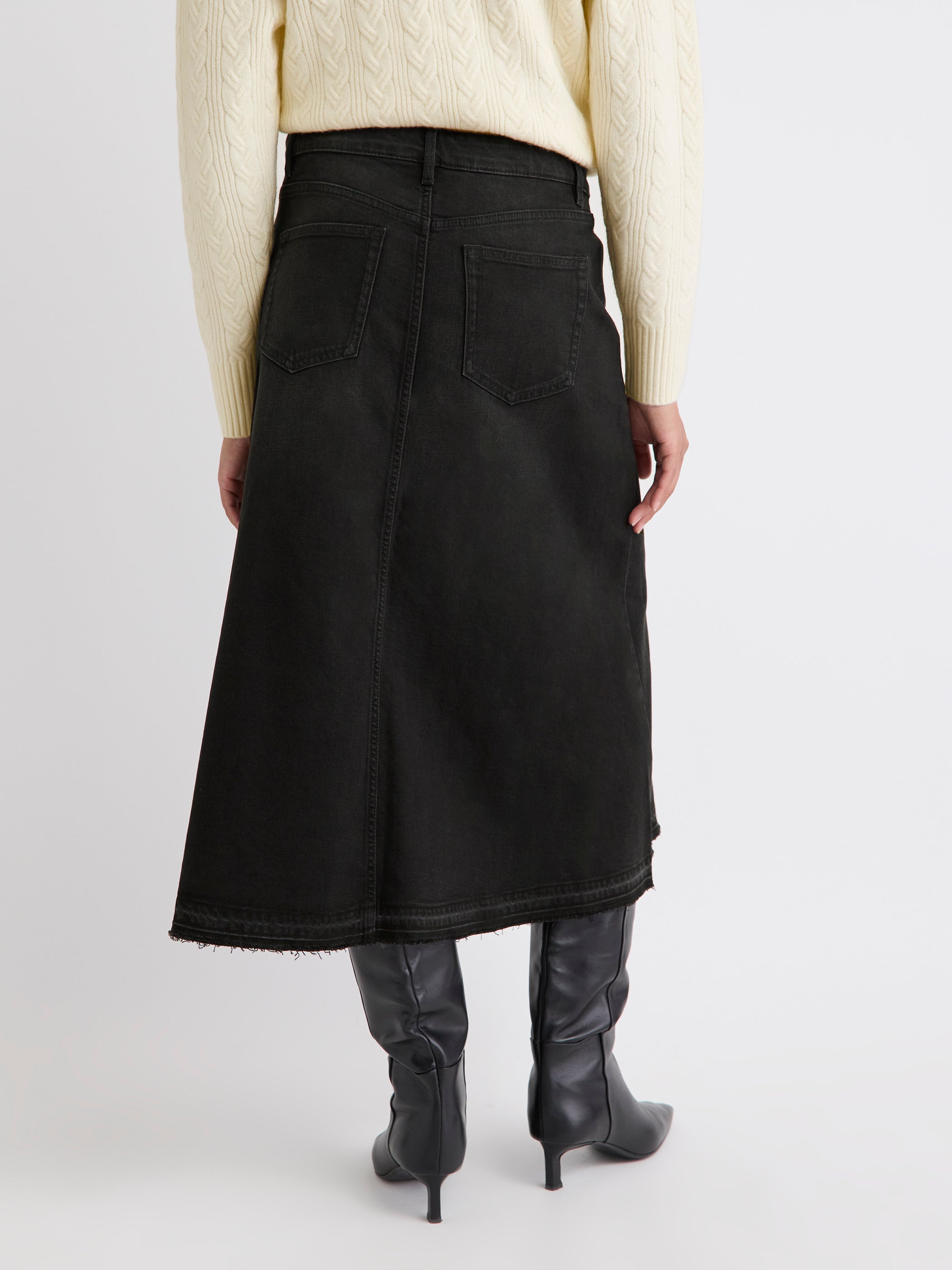 Grey Flare Midi Denim Skirt rw&co Great Value Deal