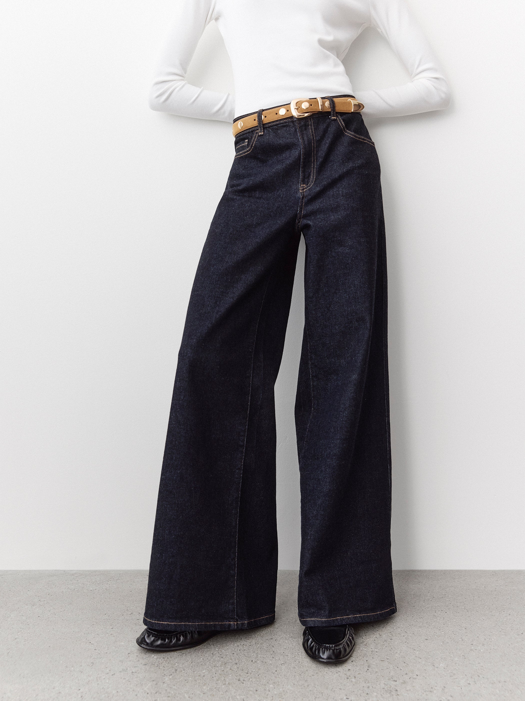 Dark-Wash High-Rise Ultra-Wide-Leg Jeans rw&co Exclusive Sale Price