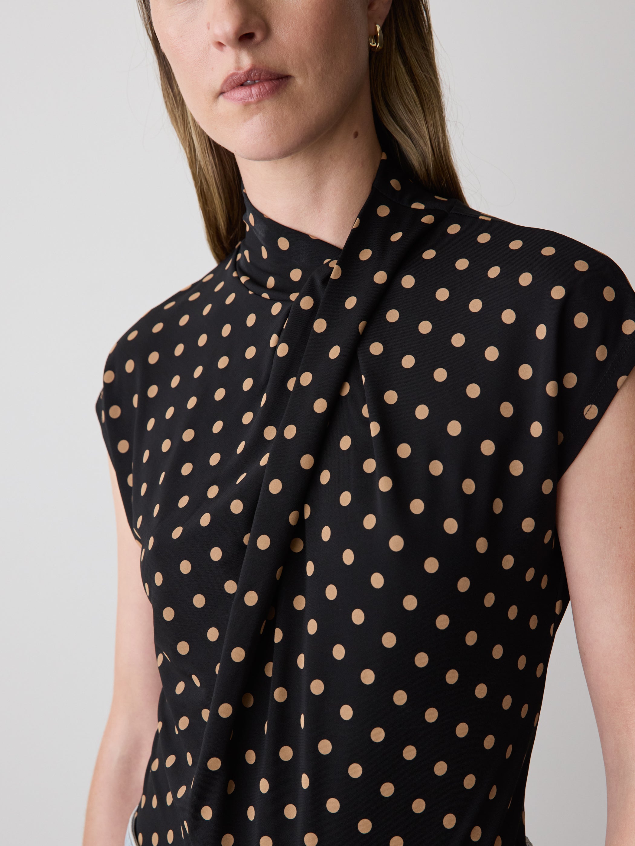 Extended-Sleeve Top with Crossover Draped Mock Neckline rw&co Great Value Deal