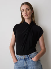 Extended-Sleeve Top with Crossover Draped Mock Neckline rw&co Great Value Deal