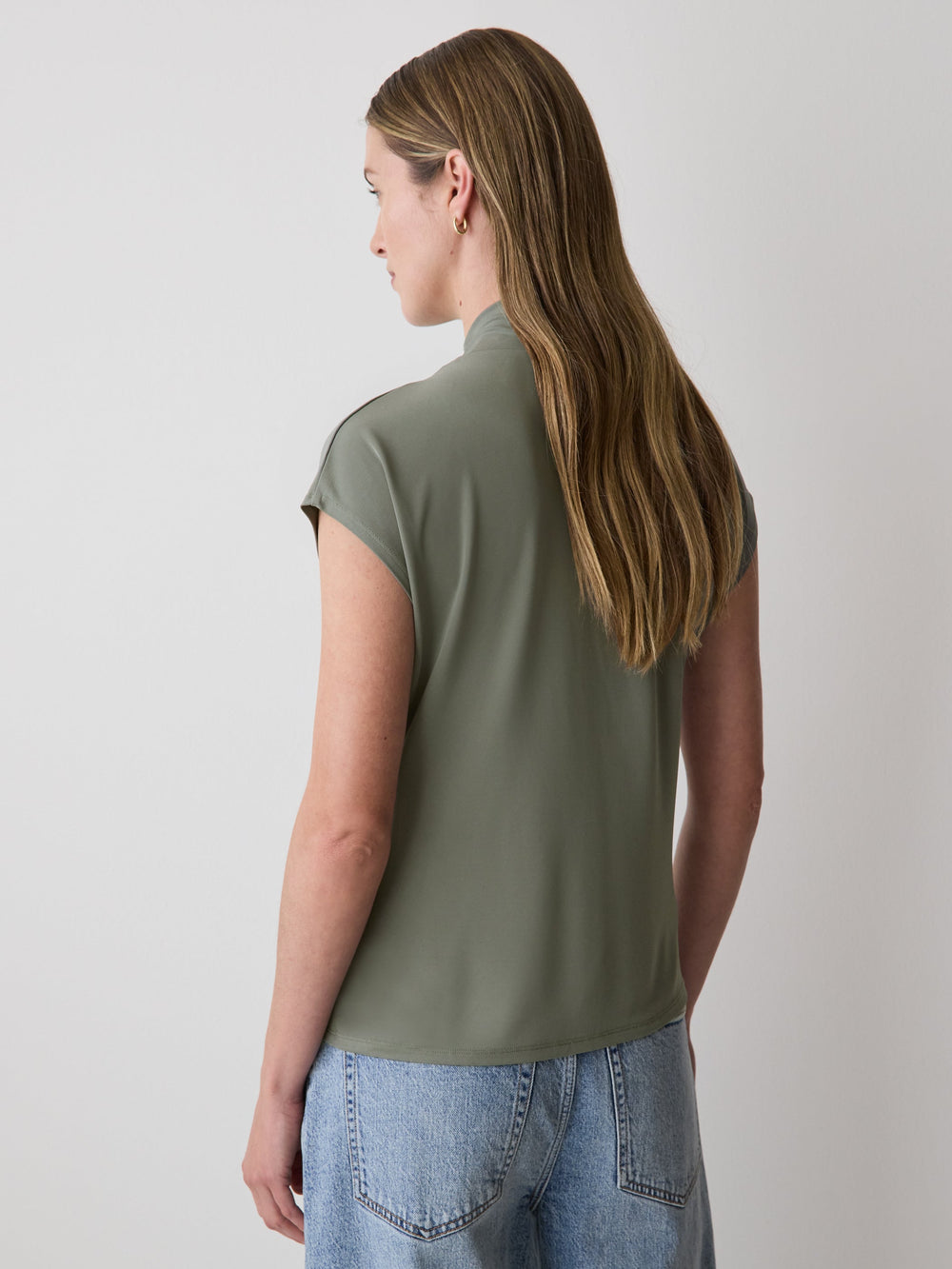 Extended-Sleeve Top with Crossover Draped Mock Neckline rw&co Great Value Deal