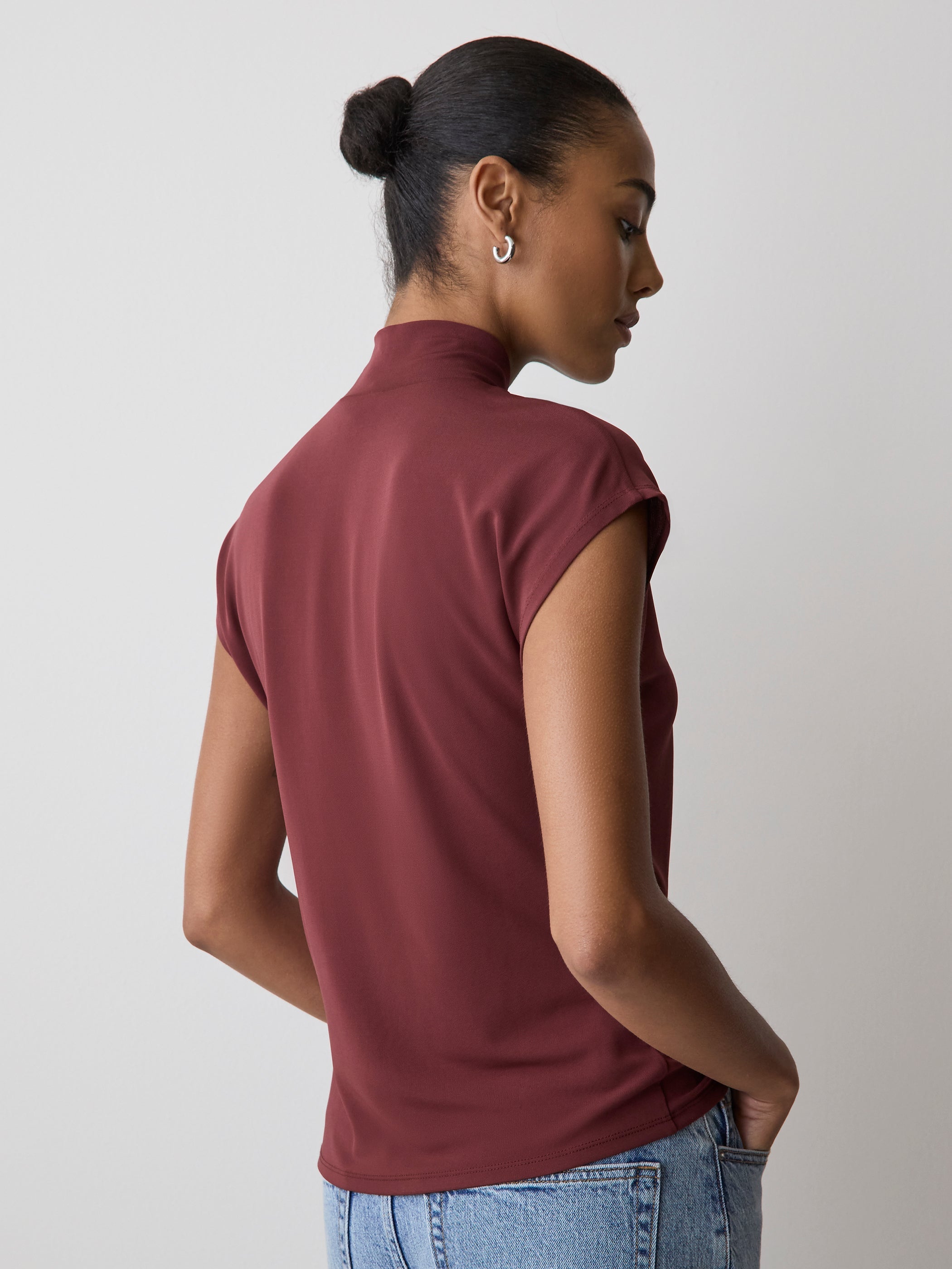 Extended-Sleeve Top with Crossover Draped Mock Neckline rw&co Great Value Deal