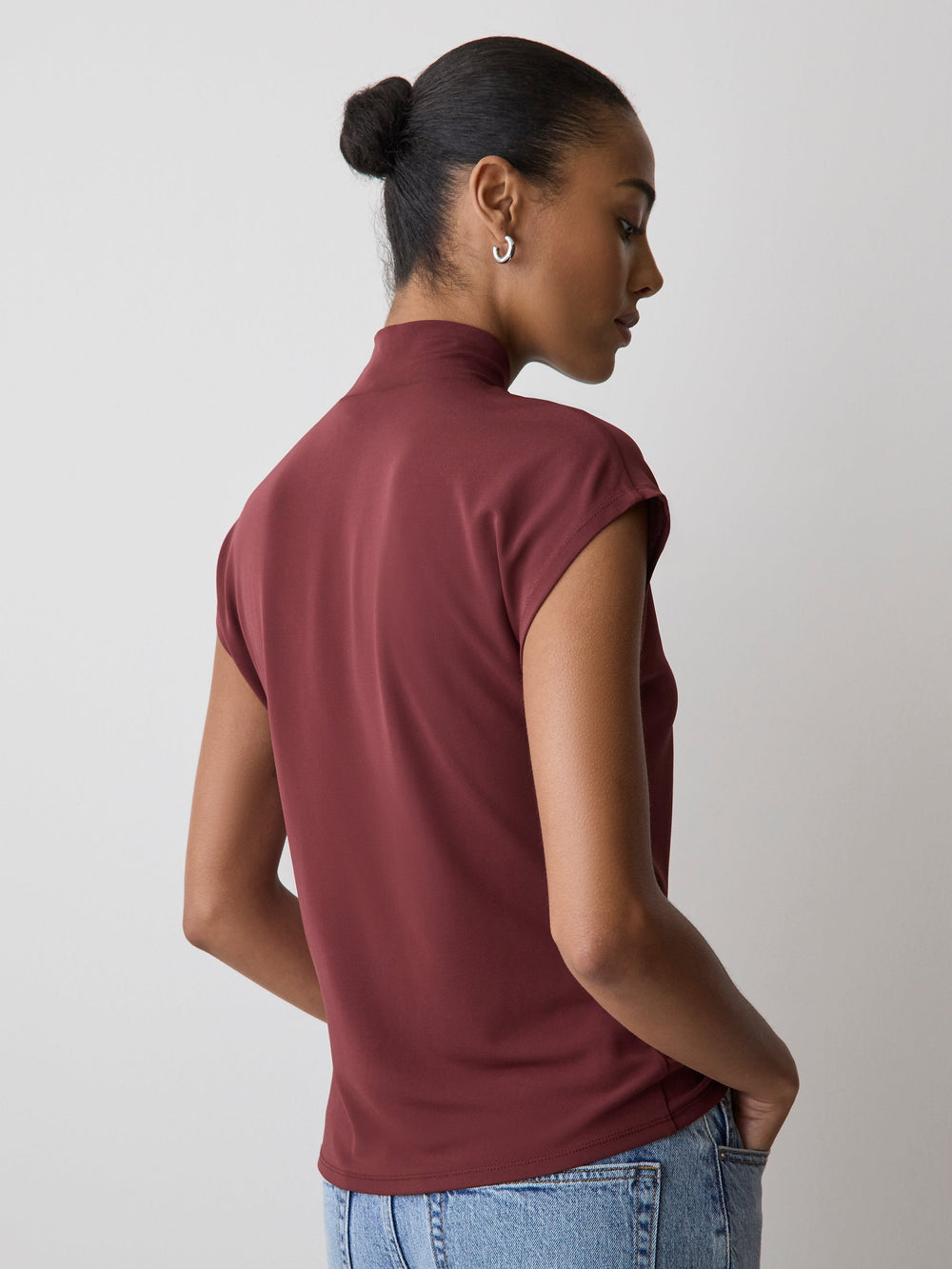 Extended-Sleeve Top with Crossover Draped Mock Neckline rw&co Great Value Deal