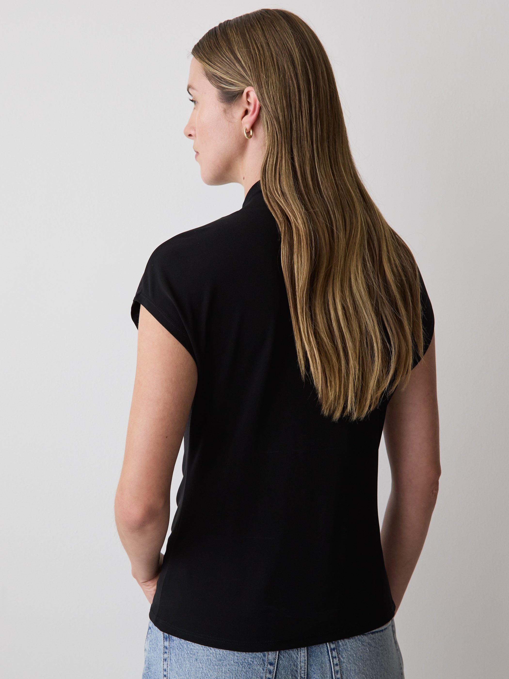 Extended-Sleeve Top with Crossover Draped Mock Neckline rw&co Great Value Deal