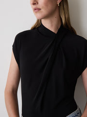 Extended-Sleeve Top with Crossover Draped Mock Neckline rw&co Great Value Deal